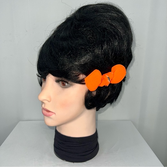 Neon Orange Paisley Rockabilly Bandana Knotted Hair Bow - Picture 6 of 11